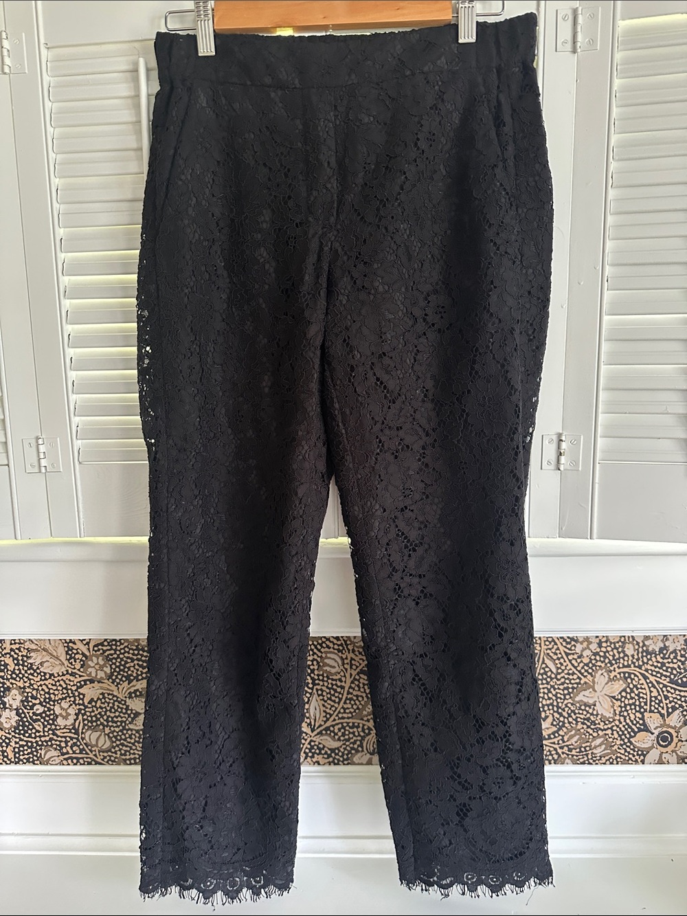 J. Crew Black Lace Straight-Leg Cropped Pants